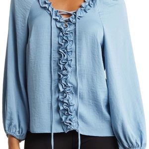 CeCe Lattice Raglan long sleeve Blouse large